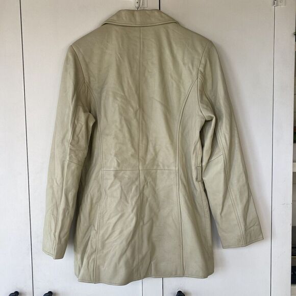 Bonus Italian Fashion Genuine Leather Cream Coat Size Small - Picture 2 of 13